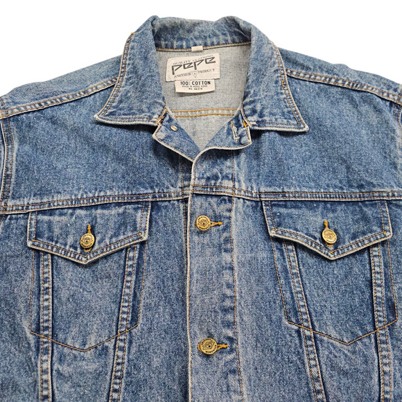 Vintage Pepe Jean Jackent Mens Medium Blue 80s Trucker Style Denim Stone Wash - Picture 4 of 16